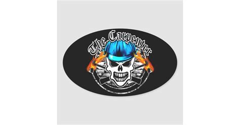Carpenter Skull And Blue Hard Hat Oval Sticker Zazzle