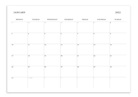 Blank Monthly Calendar 2022 Landscape A3 Printable Year Etsy