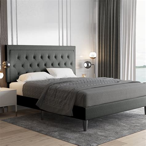 Amolife Full Size Platform Fabric Upholstered Bed Frame With Diamond