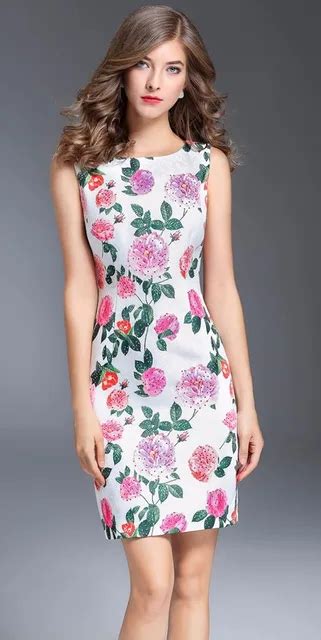 Flower Print Women Sheath Dress Sleeveless Jacquard Dresses M In