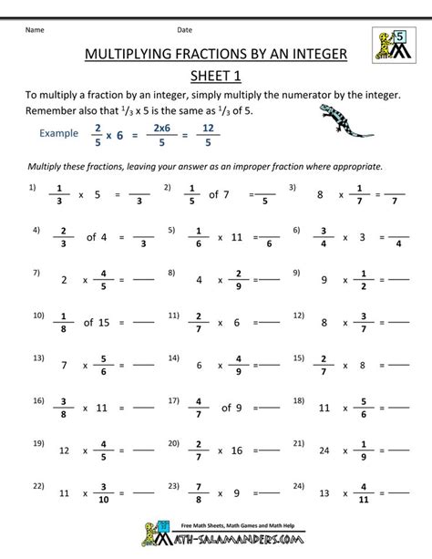Fraction Math Worksheets Multiplying Fractions By Integer 1 1000×