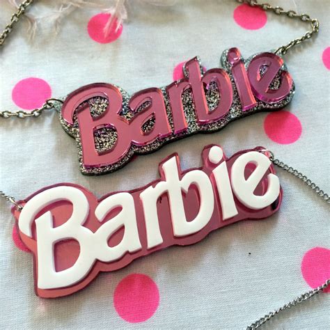 Barbie Acrylic Necklace In Silver Glitter Or Pink Mirror Acrylic