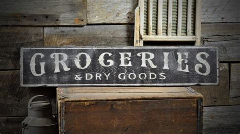 Groceries And Dry Good Distressed Sign Rustic Hand Made Vintage Wooden