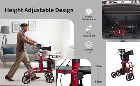 Costway Folding Rollator Walker Wheeled Walking Frame With Seat Brake