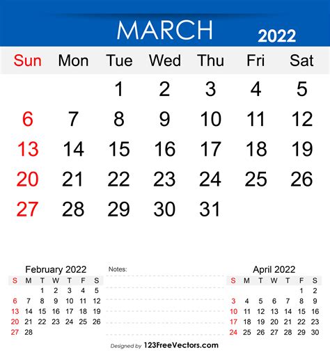 Free Free Printable March 2022 Calendar