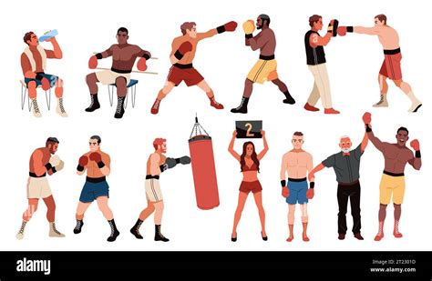 Boxing Sparring Cartoon Fighters And Opponents Characters Training