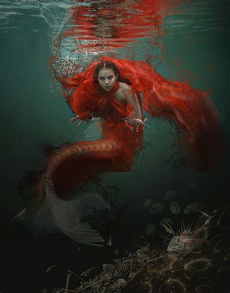 Mermaid Red Fish Sea Water Girl Fantasy Wallpaper X