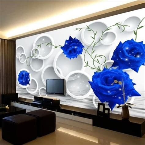 Papel De Parede Custom Wallpaper 3d Stereo Circle Blue Rose Mural