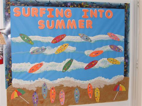 Surfing Into Summer Summer Bulletin Boards Preschool Bulletin Boards