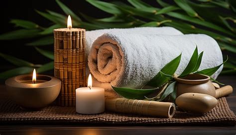 Premium Ai Image Towels With Bamboo And Candles For Relax Spa Massage Minimal Relaxation Theme