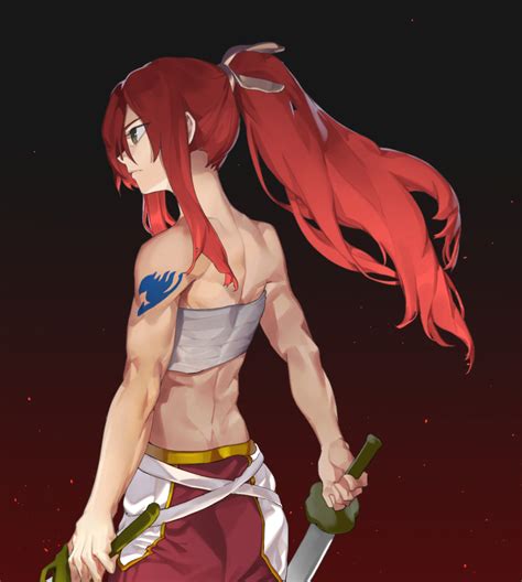 Hal Sin Diver Erza Scarlet Fairy Tail Highres 1girl Arm Tattoo Arms At Sides Back