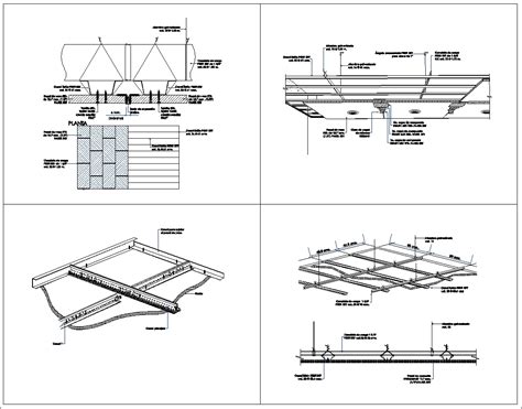 False ceiling detail view tile dwg file in detail view with artifact display grid aluminum block view and metallic profile view and tiles view and arrangement view and hook and concrete view. Ceiling Details V1】★ - CAD Files, DWG files, Plans and Details