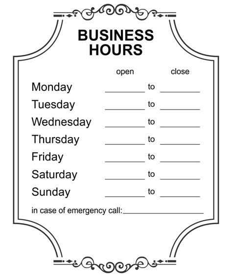 Printable Business Hours Sign Template Printable Jd