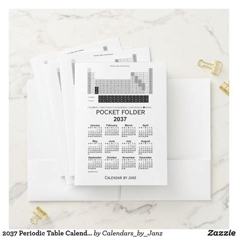 2037 Periodic Table Calendar By Janz White Pocket Folder Zazzle