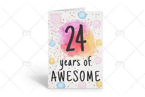 Printable 24th Birthday Card Birthday Card Printable Instant Download