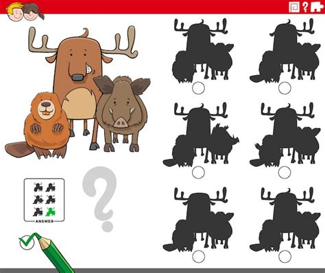 Premium Vector Educational Shadows Game With Animal Characters