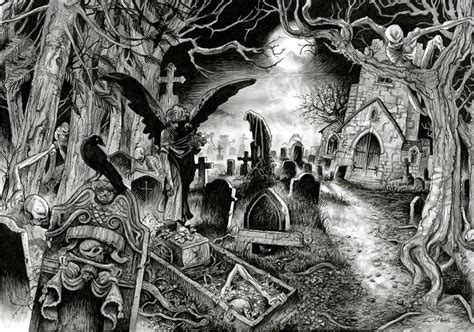 gothic graveyard drawings