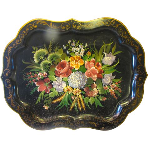 Huge Vintage Tole Tray, Floral, Chippendale Border from tomjudy on Ruby ...