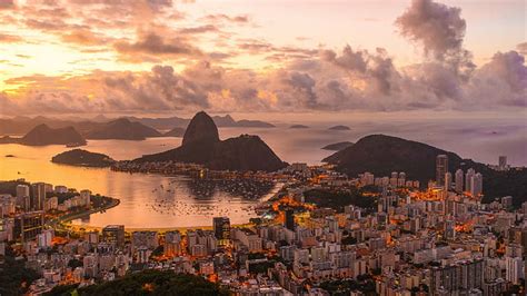 Brazil City Cityscape Clouds Hill Rio De Janeiro Sea Sunset Hd