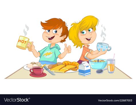 Cartoon Children Eating A Breakfast Royalty Free Vector