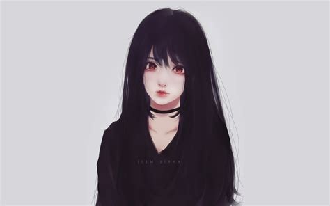 Wallpaper Beautiful Attractive Realistic Anime Girl Red Eyes Black Hair Resolution
