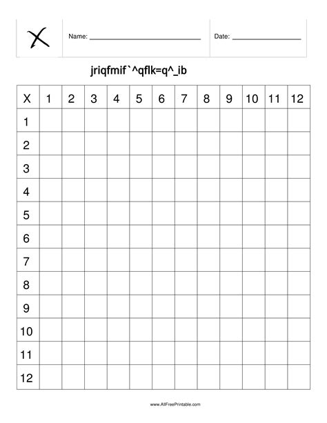 Multiplication Chart Fill In Printable