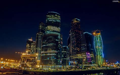 Night Skyscraper Moscow Town Russia For Desktop Wallpapers 2560x1600