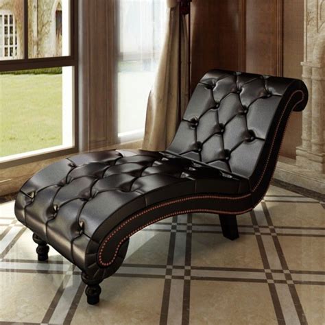 Brown Leather Chaise Lounge Button Tufted Chair Sofa Furniture Living Room New Leather Chaise