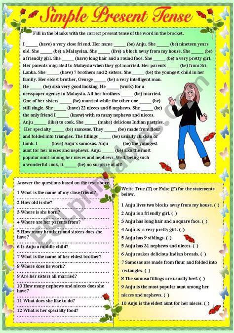 Present Tense Worksheet With Answer