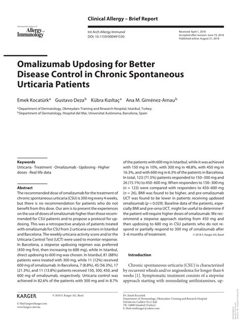 Pdf Omalizumab Updosing For Better Disease Control In Chronic