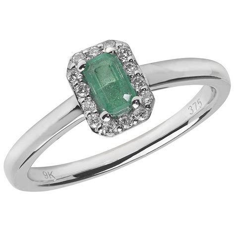 9ct white gold emerald & diamond heart ring size n1/2 a9805. Diamond and Octagon Shaped Emerald Cluster Style Ring in ...