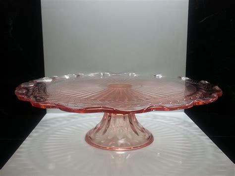 Pretty Pink Depression Glass Scalloped Edge Pedestal Cake Stand Plate