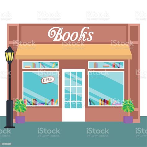 Book Shop And Store Building Front Flat Style Vector Illustration Stock