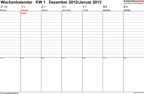 Wochenkalender 2013 Als Excel Vorlagen Zum Ausdrucken