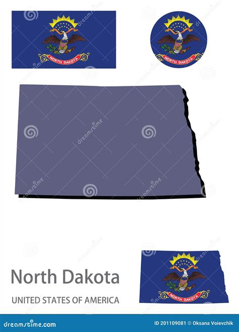Flag And Silhouette Of The State Of North Dakota Stock Vector