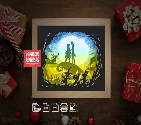 BOGO #14 Nightmare Before Xmas 3D Shadow box Template SVG files in 2020