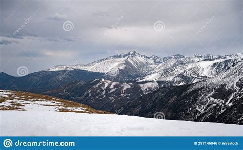 Breathtaking View Of Snow Peaked Mountains Stock Photo Image Of Blue