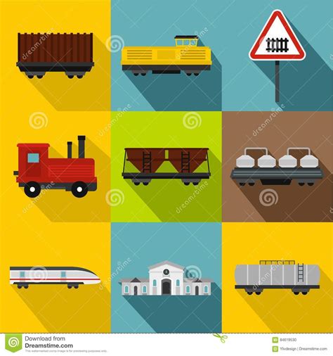 Electrical Train Icons Set Flat Style Stock Vector Illustration Of