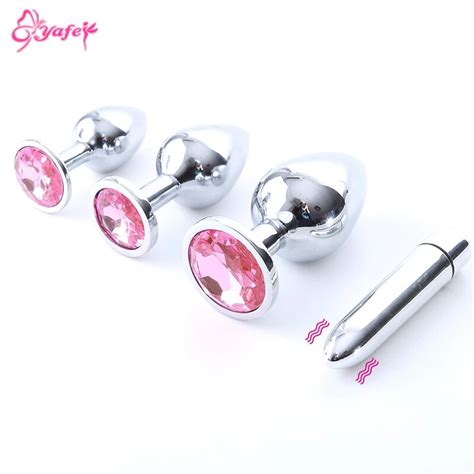 3 Sizes Metal Anal Plug With Pink Jeweled Steel Butt Plug With Diamond Women Jewel Sex Anal Toys
