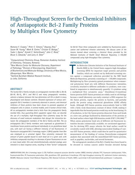 PDF High Throughput Screen For The Chemical Inhibitors Of Antiapoptotic Bcl Family Proteins