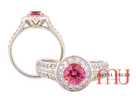 Why not keep a giant diamond? Vibrant pink sapphire and diamond, platinum engagement ...