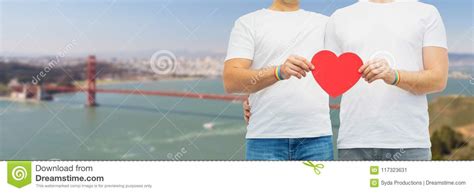 Couple With Gay Pride Rainbow Wristbands And Heart Stock Image Image