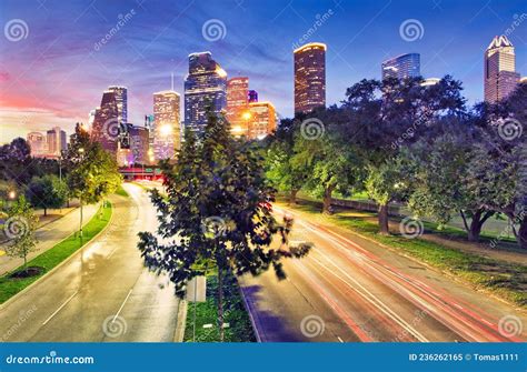 Downtown Houston Skyline In Texas Usa At Sunset Stock Image Image Of