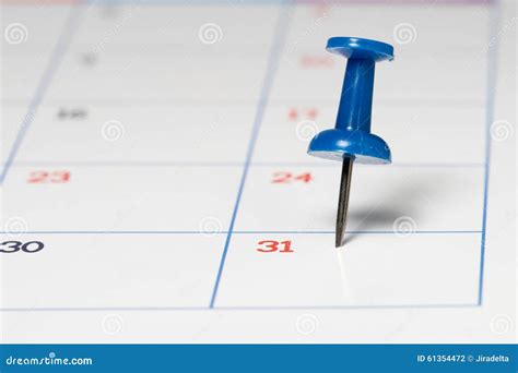 Blue Push Pin On Calendar Stock Photo Image Of Paper 61354472