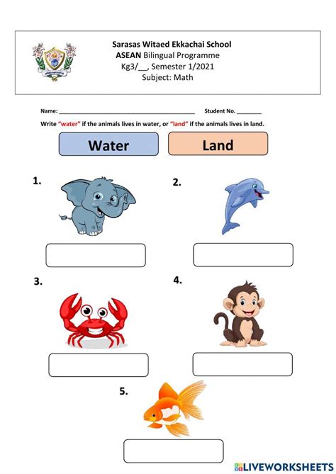 Water and Land animals worksheet | Live Worksheets