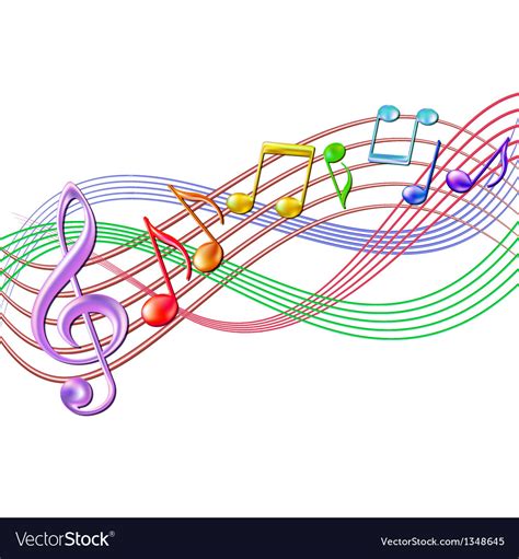 Colorful Musical Notes Staff Background On White Vector Image