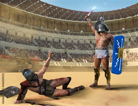 Gladiator Fight In An Ancient Roman Colosseum One Gladiator On The