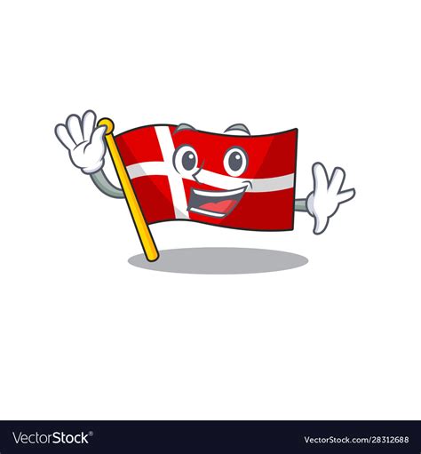 Waving Cute Smiley Flag Denmark Cartoon Character Vector Image