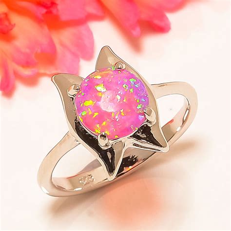 Australian Pink Fire Opal 925 Sterling Silver Ring 7 6093 Ebay