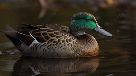 Green Teal Duck Floats On Water Background Picture Of Teal Background